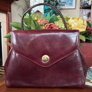 Vintage Bellesco Leather Burgundy Handbag 80s Structured Purse Made in Italy